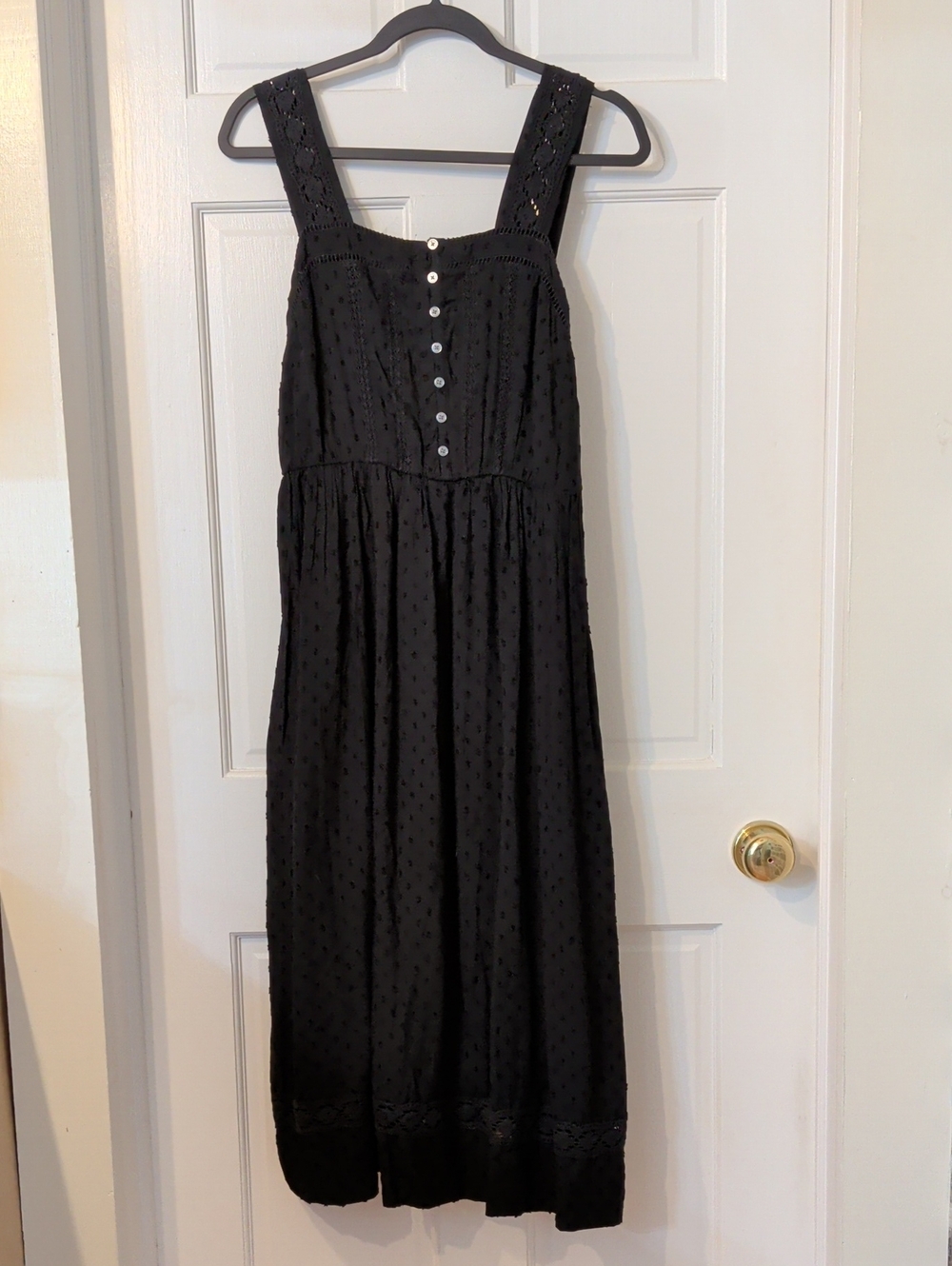 LOFT Black Swiss-Dot Button Front Dress